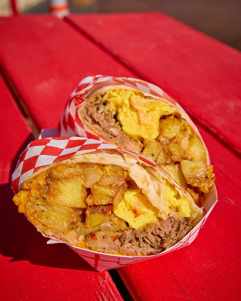 The Big Oinkin' burrito with pulled pork, egg and potato