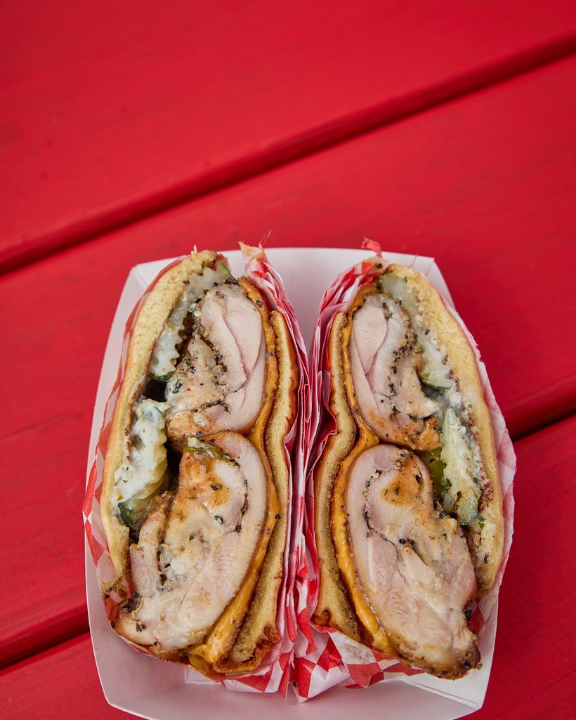 The Chicken Pickle sandwich with smoked chicken thigh