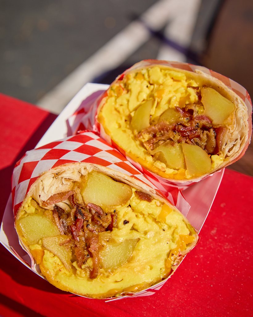 The Day Break burrito with bacon, egg and potato