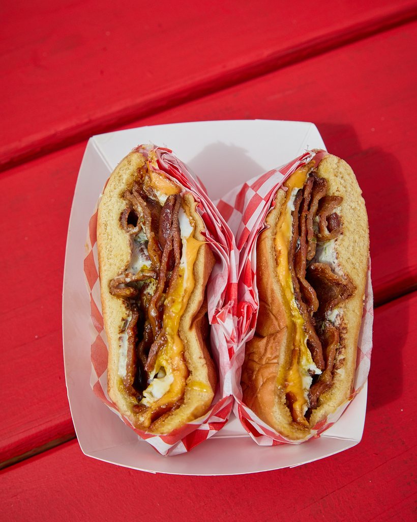 The Hard Hat breakfast sandwich on a bun